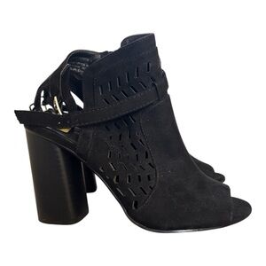 Y2k Madden Girl Black Suede Peep-Toe Cutout Block Heels